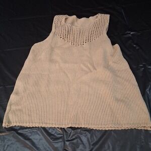 MakeMeChic Top Womens Medium Crochet Yoke Khaki Sleeveless Knit NEW
